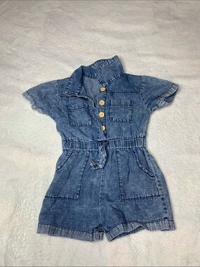 Kids Denim Short Romper - Blue